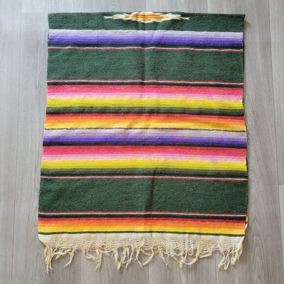 Vintage Mexican Saltillo Serape Textile Blanket Striped - Picture 1 of 5